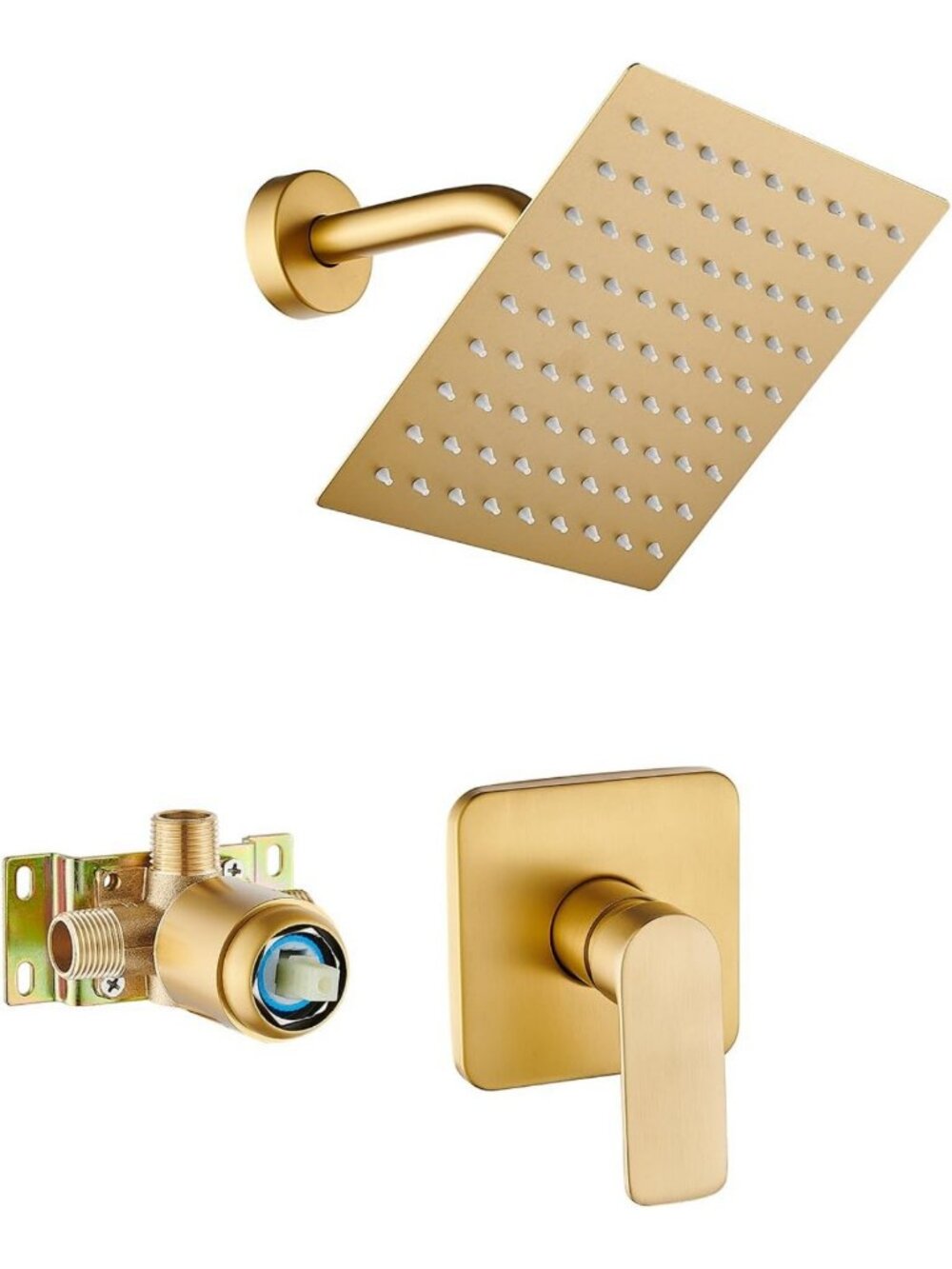 Brushed Gold Rainfall Shower System with 8-Inch Square Stainless Steel Head